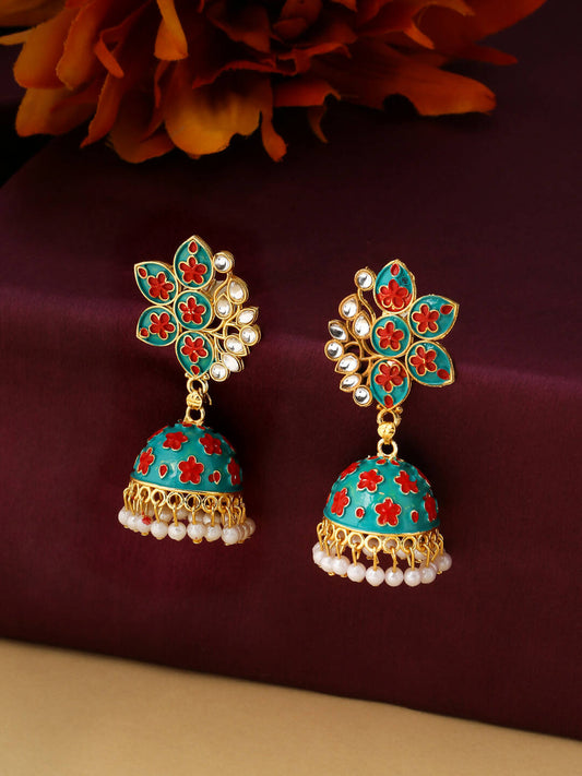 NVR Women Green Dome Shaped Jhumka Earrings | Swadesiicart