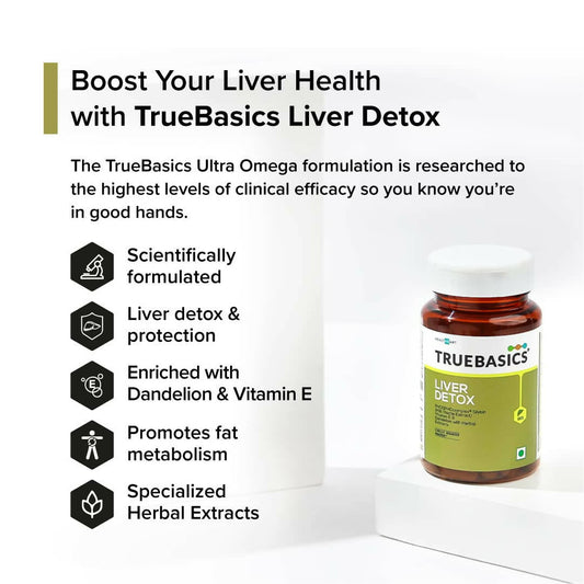 TrueBasics Liver Detox Tablets with Milk Thistle Extract, Dandelion, & Vitamin E | Swadesiicart