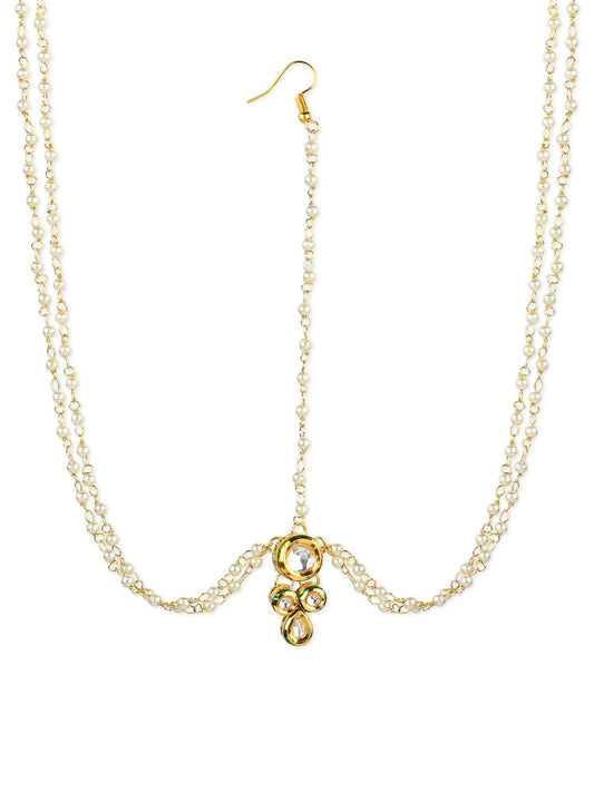 Gold-Polished Kundan Head Jewellery - Ruby Raang | Swadesiicart