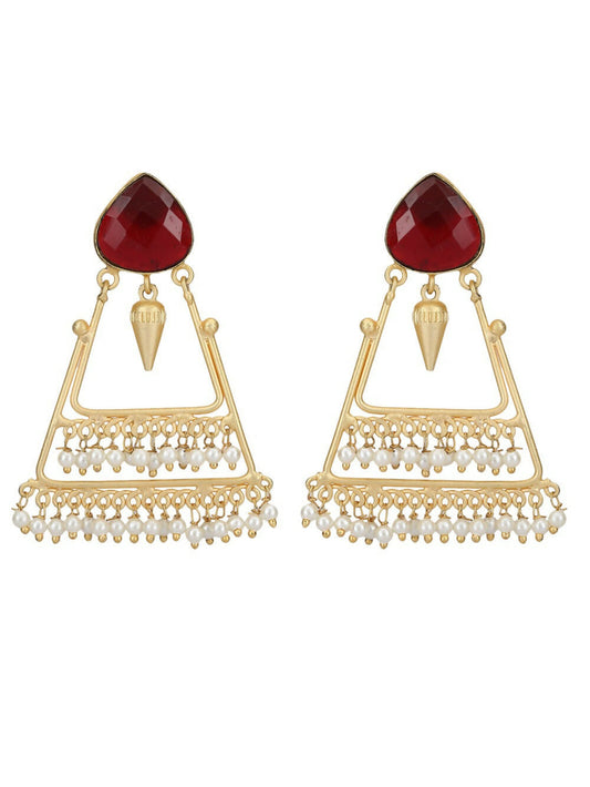 Joban Fashion Women Handcrafted Red Stone Matte Gold Earrings | Swadesiicart