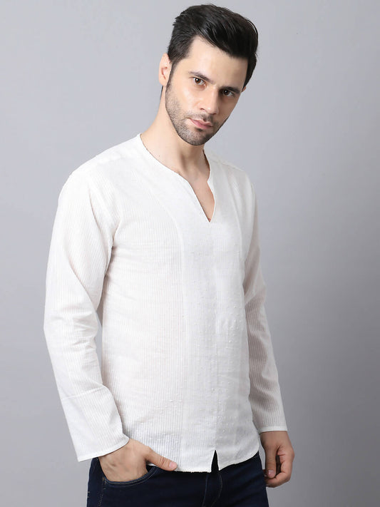 Even Apparels White Pure Cotton Round Neck Slit Kurta | Swadesiicart