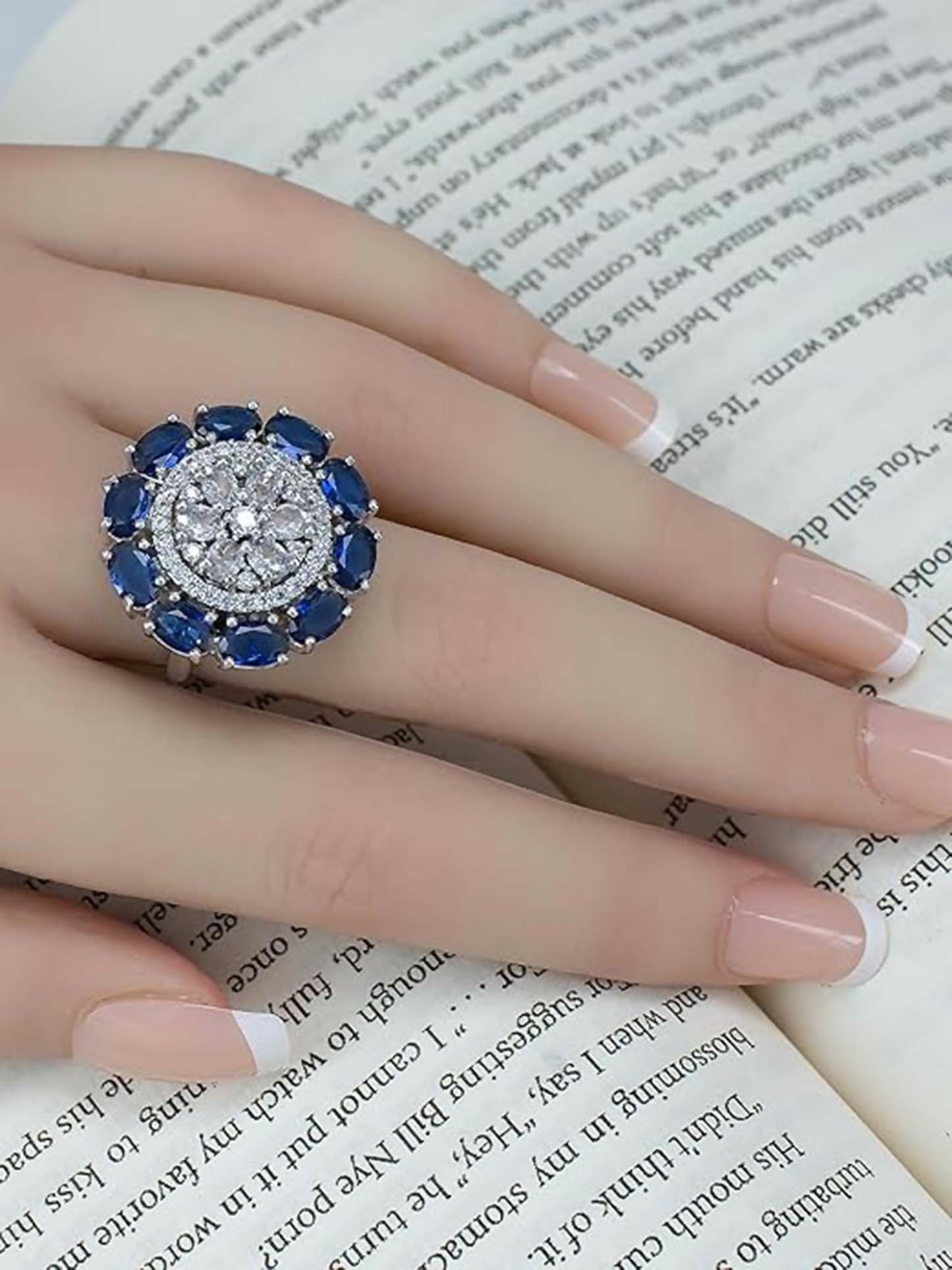 Joban Fashion Navy Blue Brass Adjustable Ring | Swadesiicart