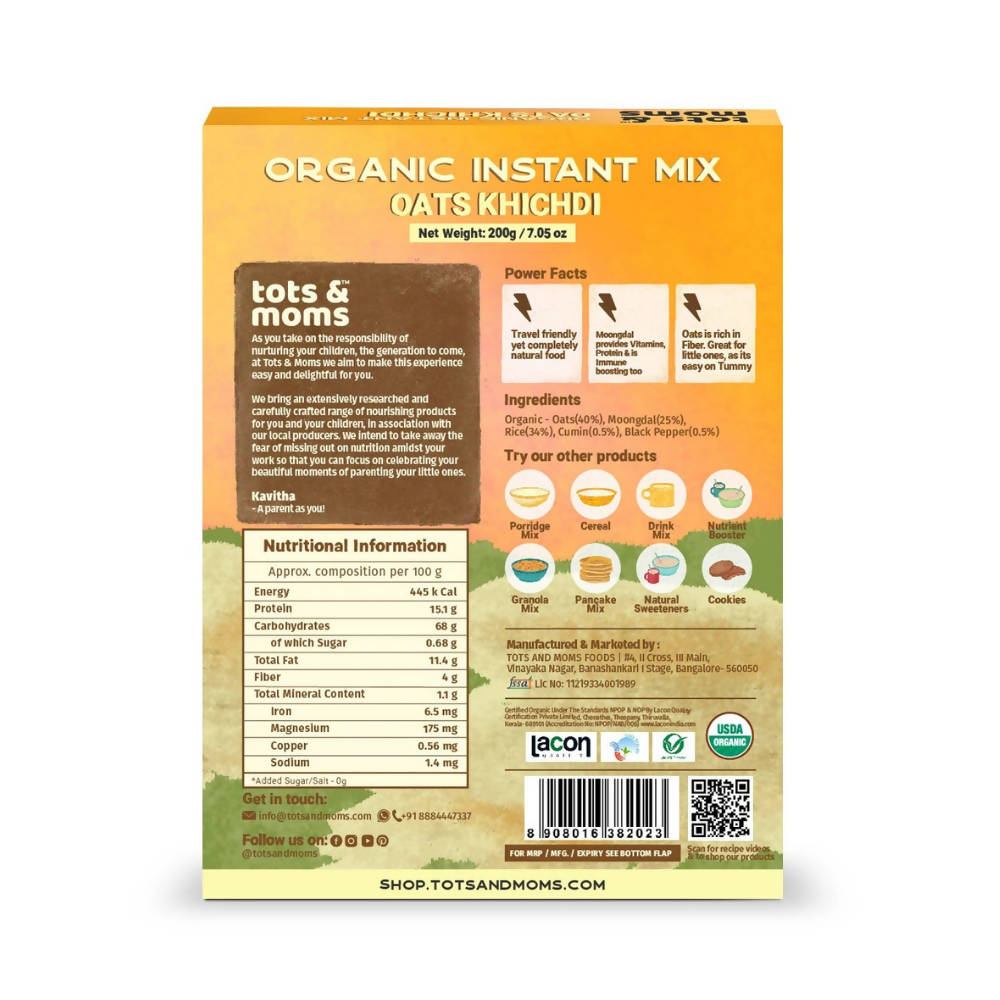 Tots and Moms Organic Oats Khichdi Instant Mix - Swadesiicart