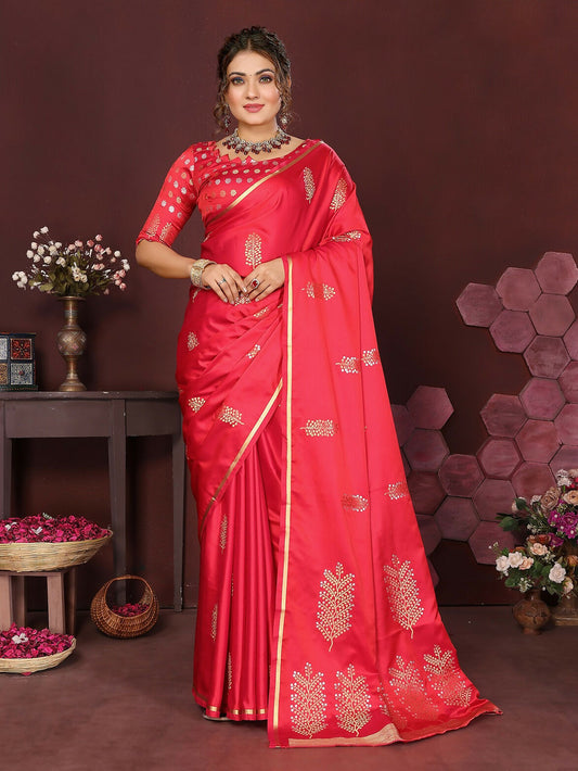 Joban Fashion Redise Pink Floral Motifs Banarasi Silk Sarees | Swadesiicart