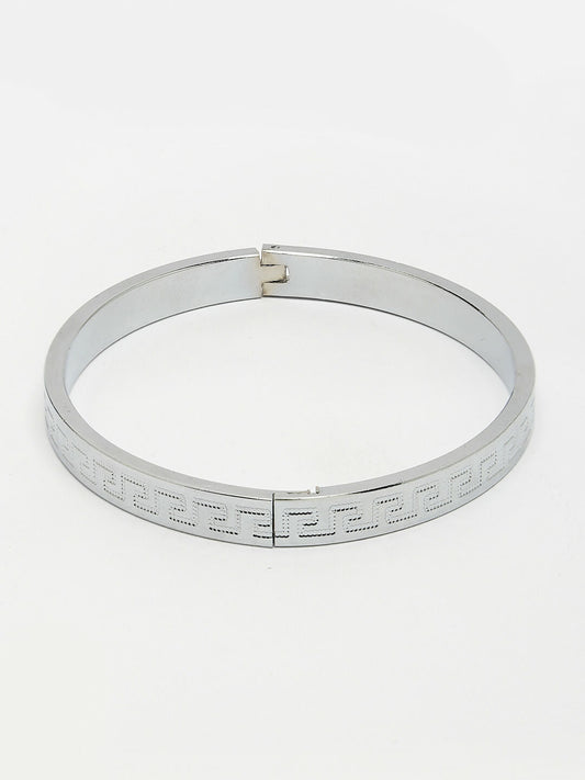 NVR Men's Silver-Plated Stainless Steel Kada Bracelet