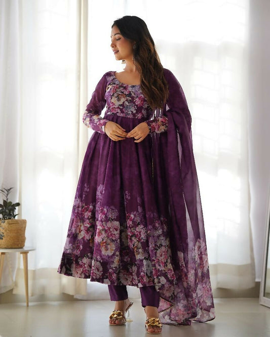 Joban Fashion Wine Kurta Set Organza Sequin Embroidery Work