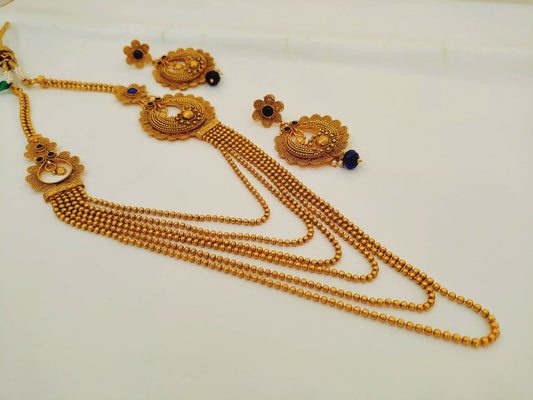 Blue Kemp Layer mugappu Necklace Set - Swadesiicart