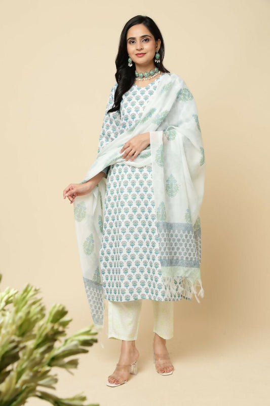 Designer Stylish Skyblue Cotton Blend Stitched Suit With Dupatta - Tanisha | Swadesiicart