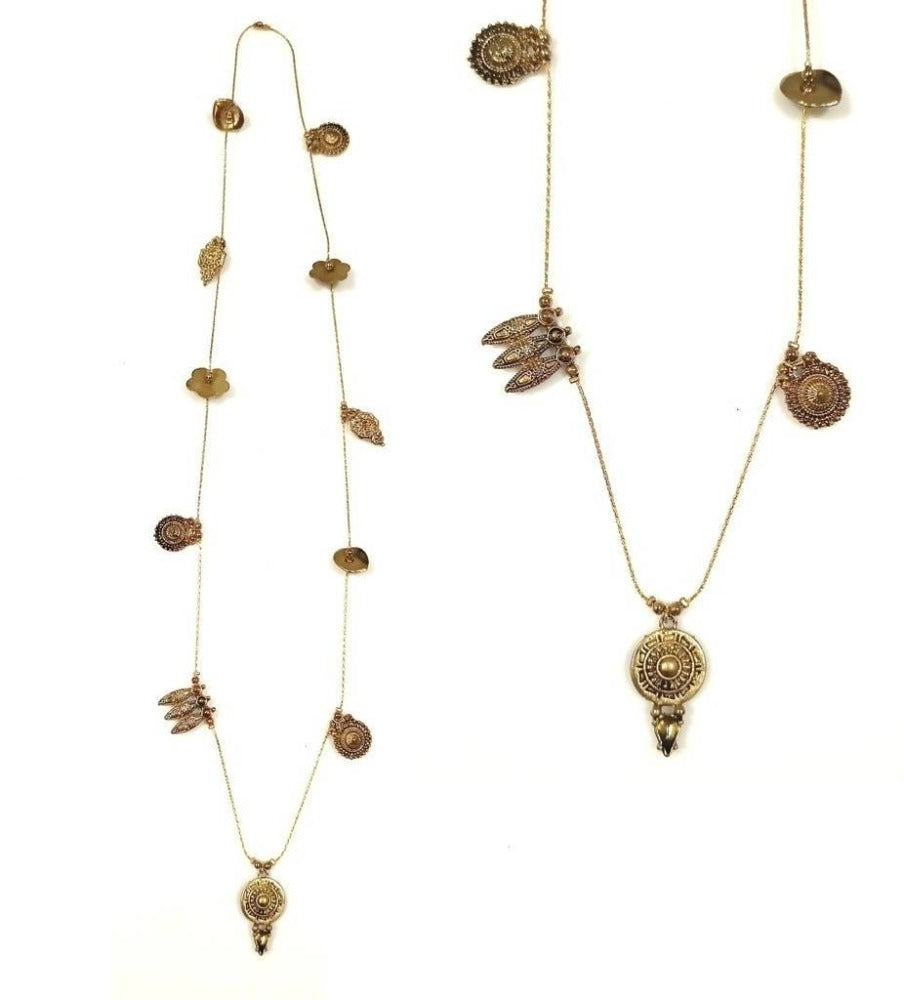 Bling Accessories Antique Brass Finish Brass Metal Long Coin Pendant Necklace | Swadesiicart