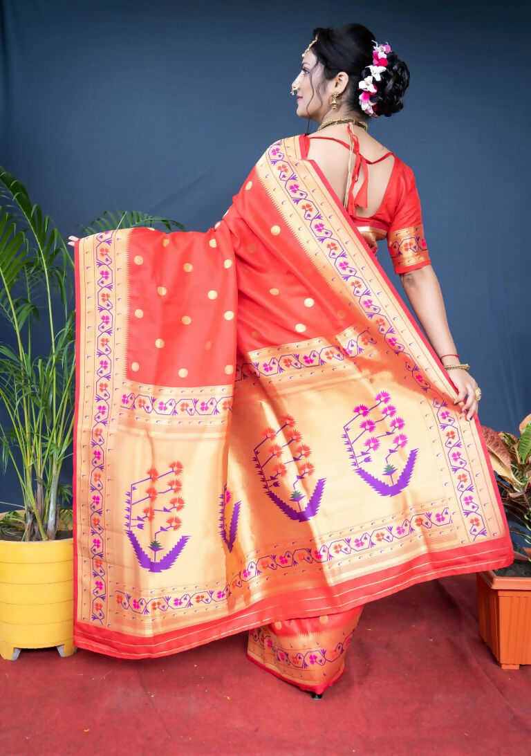 Jyoti Fashion Women's Red Paithani Silk Zari Woven Saree with Blouse | Swadesiicart