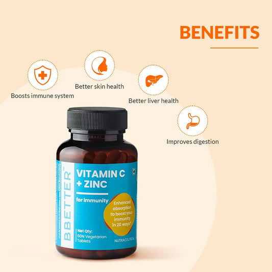 BBETTER Vitamin C and Zinc Tablets for Immunity & Skin Health - Swadesiicart