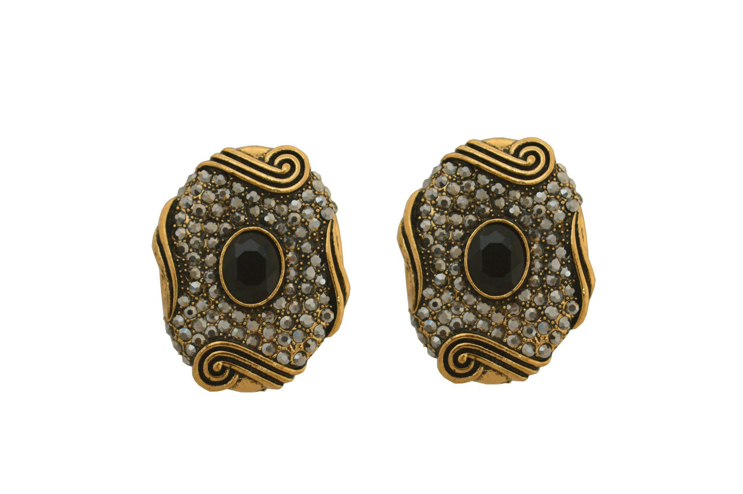 Joban Fashion Women Brass Golden Black Ad Earrings - Swadesiicart