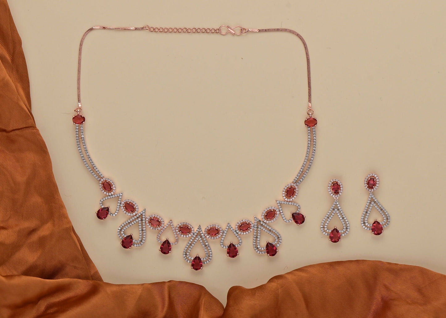 Joban Fashion Women Brass Golden White Ruby Ad Necklace Set - Swadesiicart