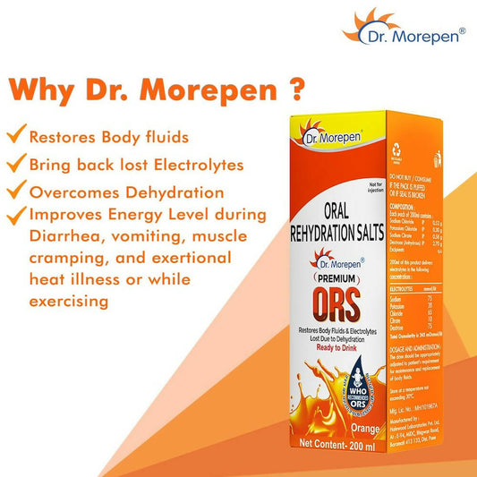 Dr. Morepen Premium ORS Drink With Electrolytes for Instant Hydration Orange Flavour | Swadesiicart