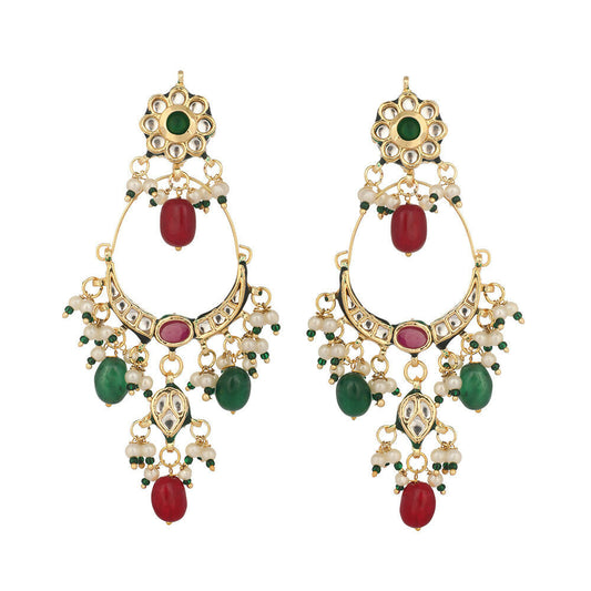Nuyug 22K Gold Plated Crescent Kundan Drop Green Stone Chandbali Earrings | Swadesiicart