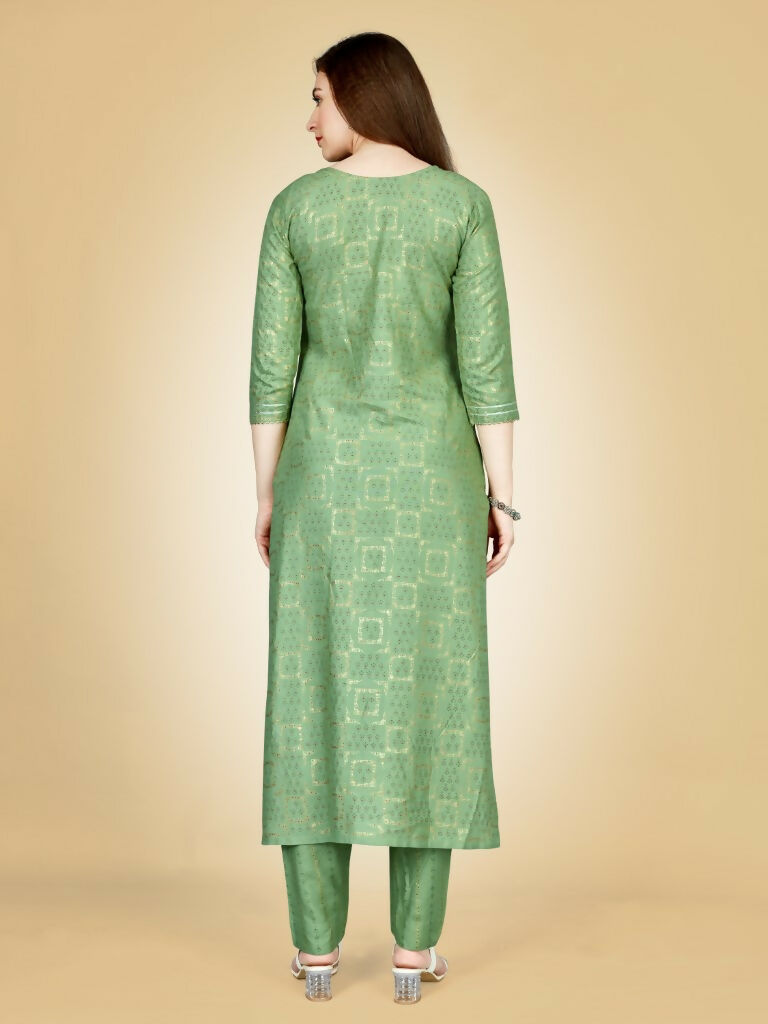 Jyoti Fashion Women's Sea Green Viscose Rayon Embroidered Kurta Pant Set | Swadesiicart