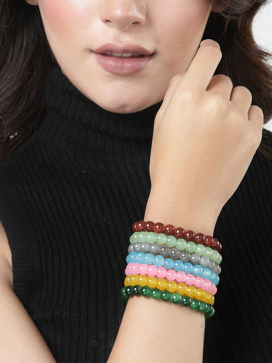 NVR Men & Women Set of 7 Artificial Beads Elasticated Bracelet - NR Retail-NVR
