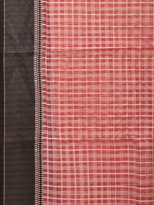 Red and Black Bamboo Cotton Saree with Checks Design No Blouse - Global Threads | Swadesiicart