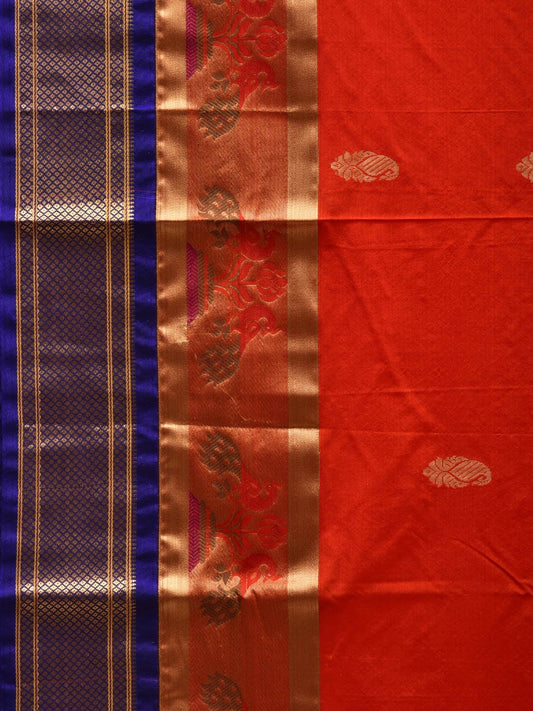 Red and Blue Paithani Silk Handloom Saree with Border and Body Buta Design - Global Threads | Swadesiicart