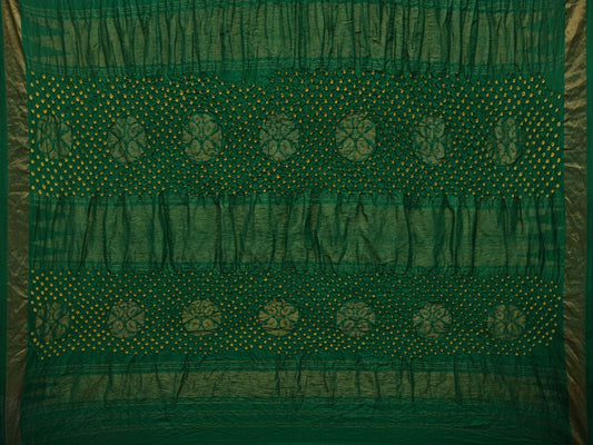 Red and Green Bandhani Uppada Silk Handloom Saree with Nilambari Buta Design - Global Threads | Swadesiicart
