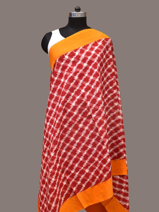 Red and Yellow Pochamaplly Ikat Cotton Handloom Dupatta with Grill Design - Global Threads | Swadesiicart