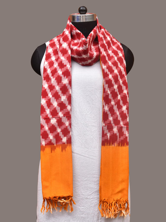 Red and Yellow Pochamaplly Ikat Cotton Handloom Dupatta with Grill Design - Global Threads | Swadesiicart