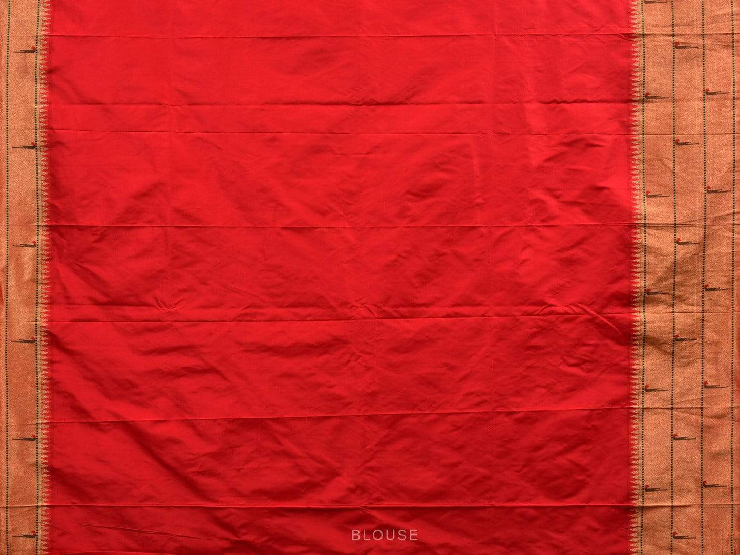 Red Paithani Silk Handloom Saree with Triple Muniya Border Saree - Global Threads | Swadesiicart
