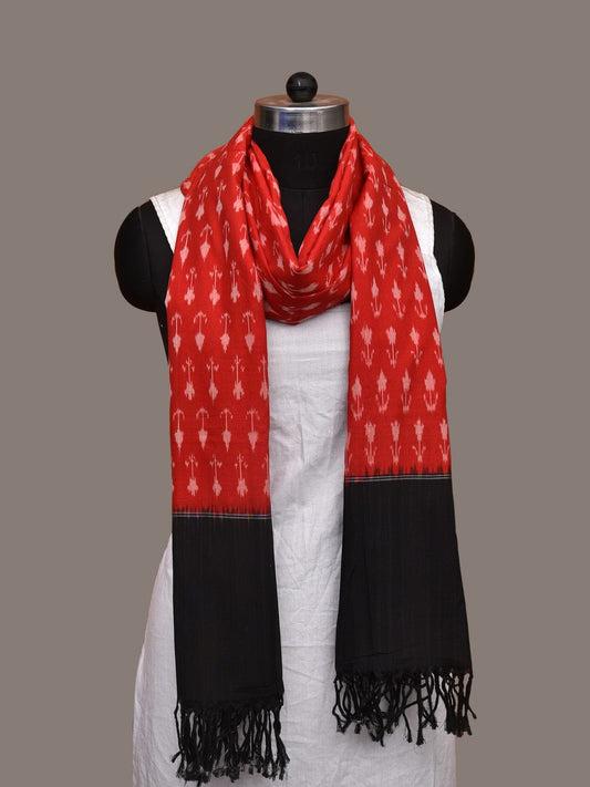 Red Pochampally Ikat Cotton Handloom Dupatta with Arrows Buta - Global Threads | Swadesiicart