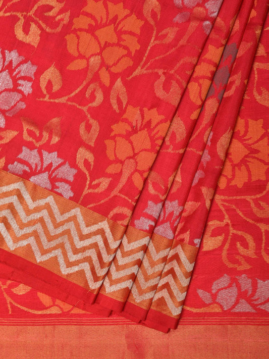 Red Uppada Silk Handloom Saree with All Over Floral Design - Global Threads | Swadesiicart