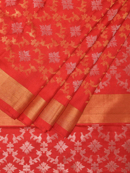 Red Uppada Silk Handloom Saree with All Over Jamdani Design - Global Threads | Swadesiicart