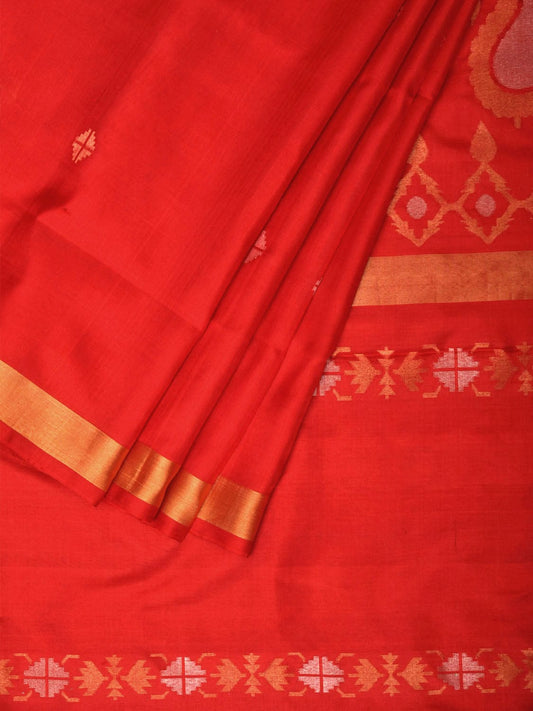 Red Uppada Silk Handloom Saree with Mango Pallu Design - Global Threads | Swadesiicart