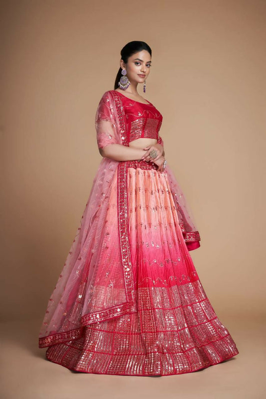 Jyoti Fashion Women's Coral Heavy Chinon Sequins Embroidered Designer Lehenga Choli Set | Swadesiicart
