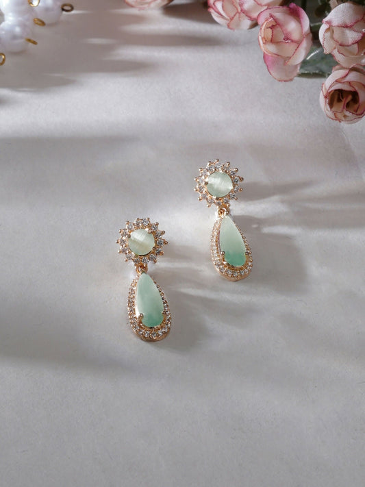 Long kundan earring (Mint green ) - Ruby Raang | Swadesiicart