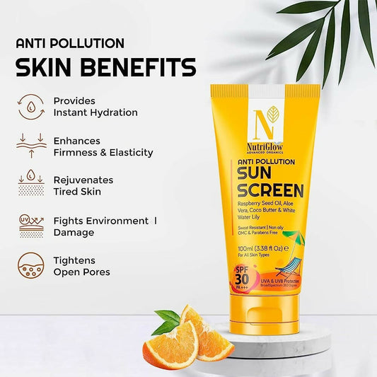 NutriGlow Advanced Organics Anti Pollution Sun Screen SPF 30 PA+++ - Swadesiicart