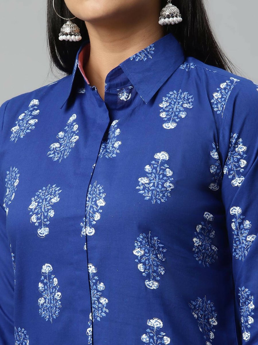 Ahalyaa Women Royal Blue Crepe Printed Tunic | Swadesiicart
