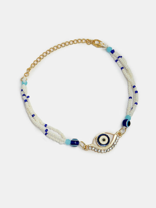 NVR Women & Men Set of 2 Blue Evil Eye Bhaiya Bhabhi Rakhi Set With Roli Chawal | Swadesiicart