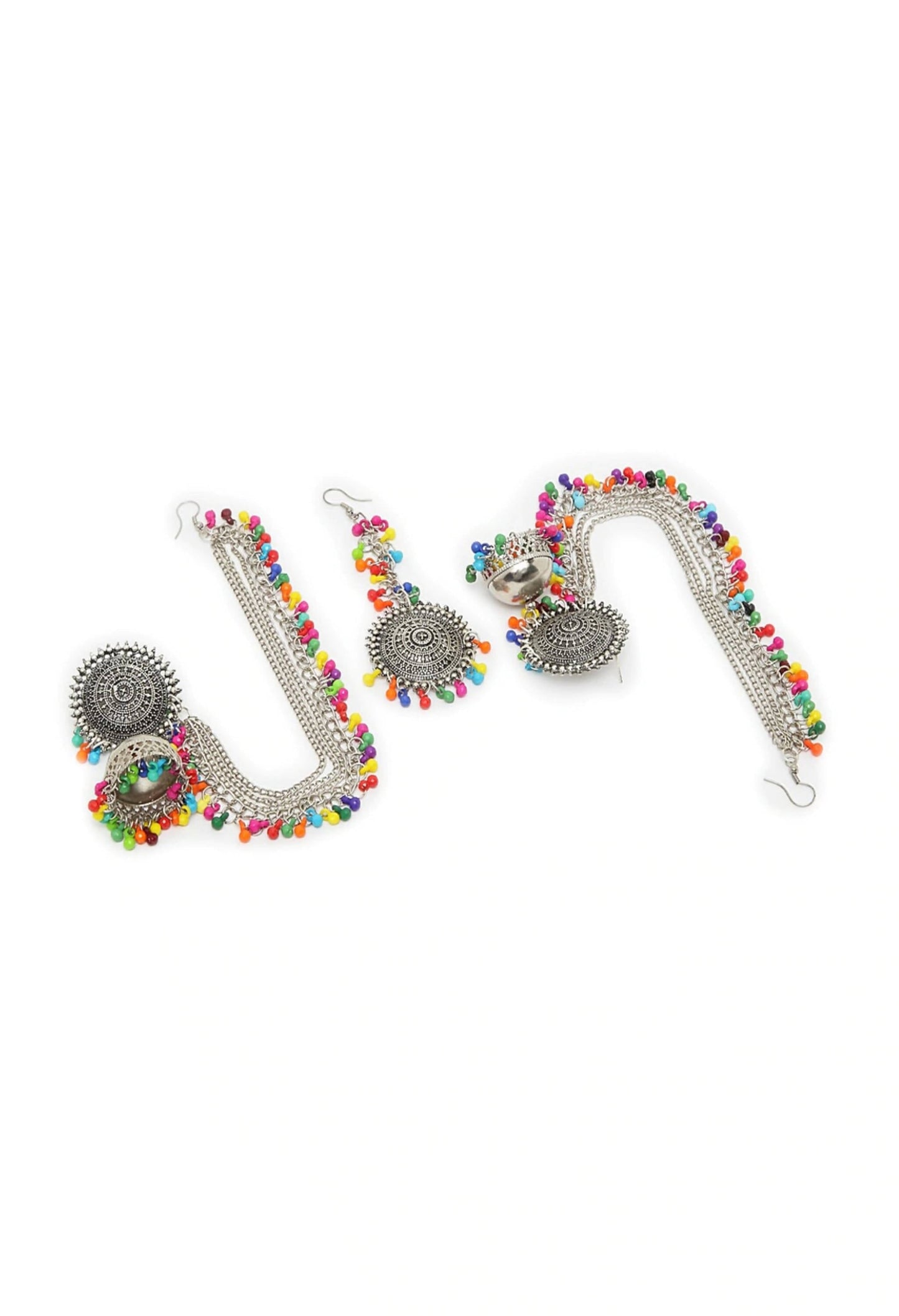 Mominos Fashion Johar Kamal Bahubali Multi Beads Earrings With Tikka - Swadesiicart