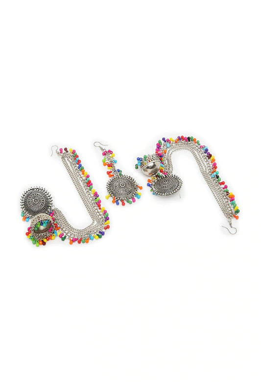 Mominos Fashion Johar Kamal Bahubali Multi Beads Earrings With Tikka - Swadesiicart