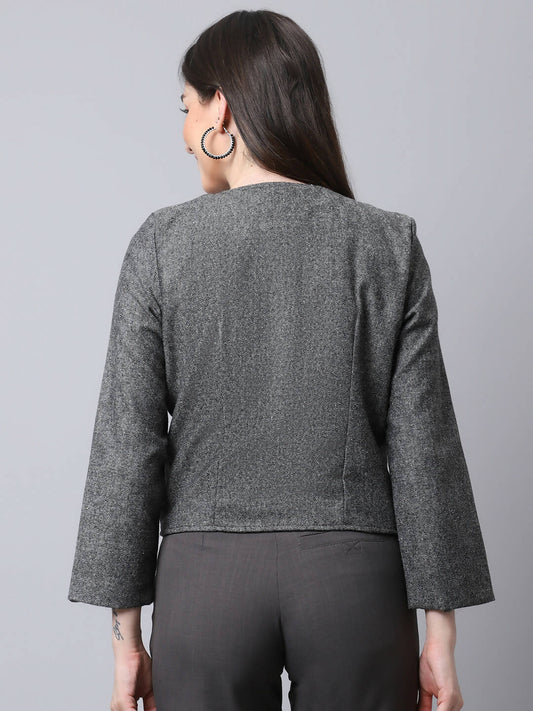 Even Apparels Black Pure Wool Open Front Statement Women's Jacket | Swadesiicart