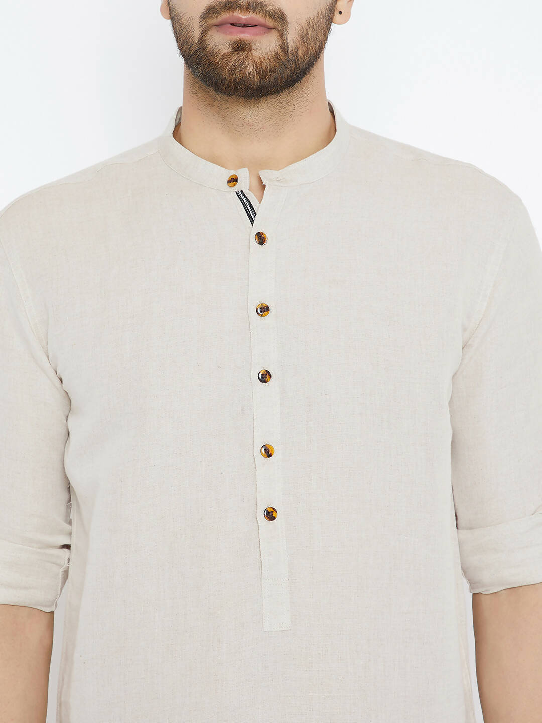 Even Apparels Beige Linen Linen Men's Kurta With Band Collar | Swadesiicart