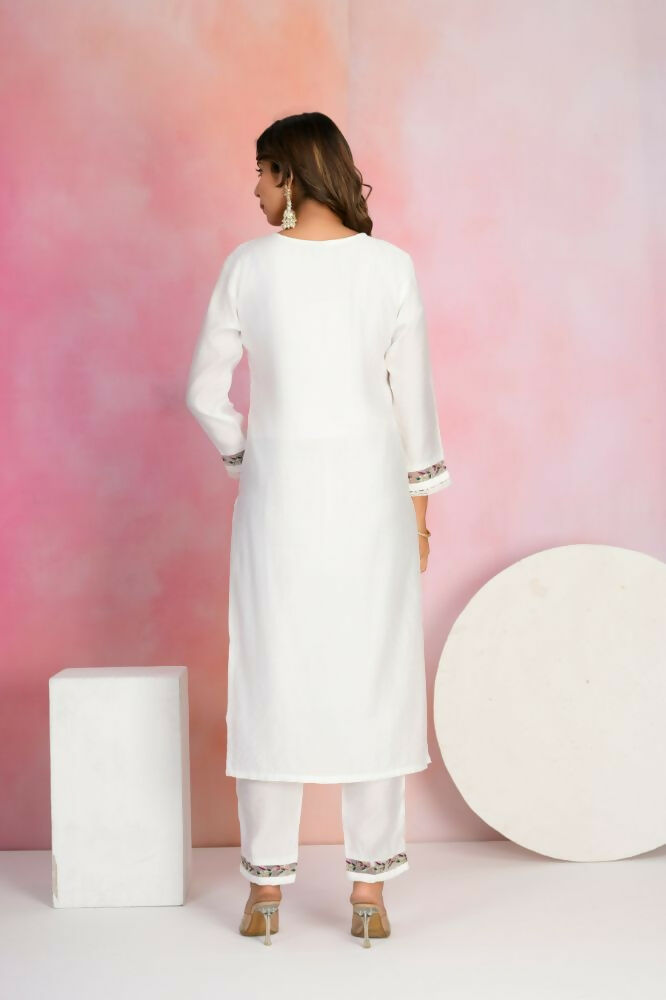 Ethnic Festive Wear Viscose Chanderi White Stitched Suit With Dupatta - Tanisha | Swadesiicart