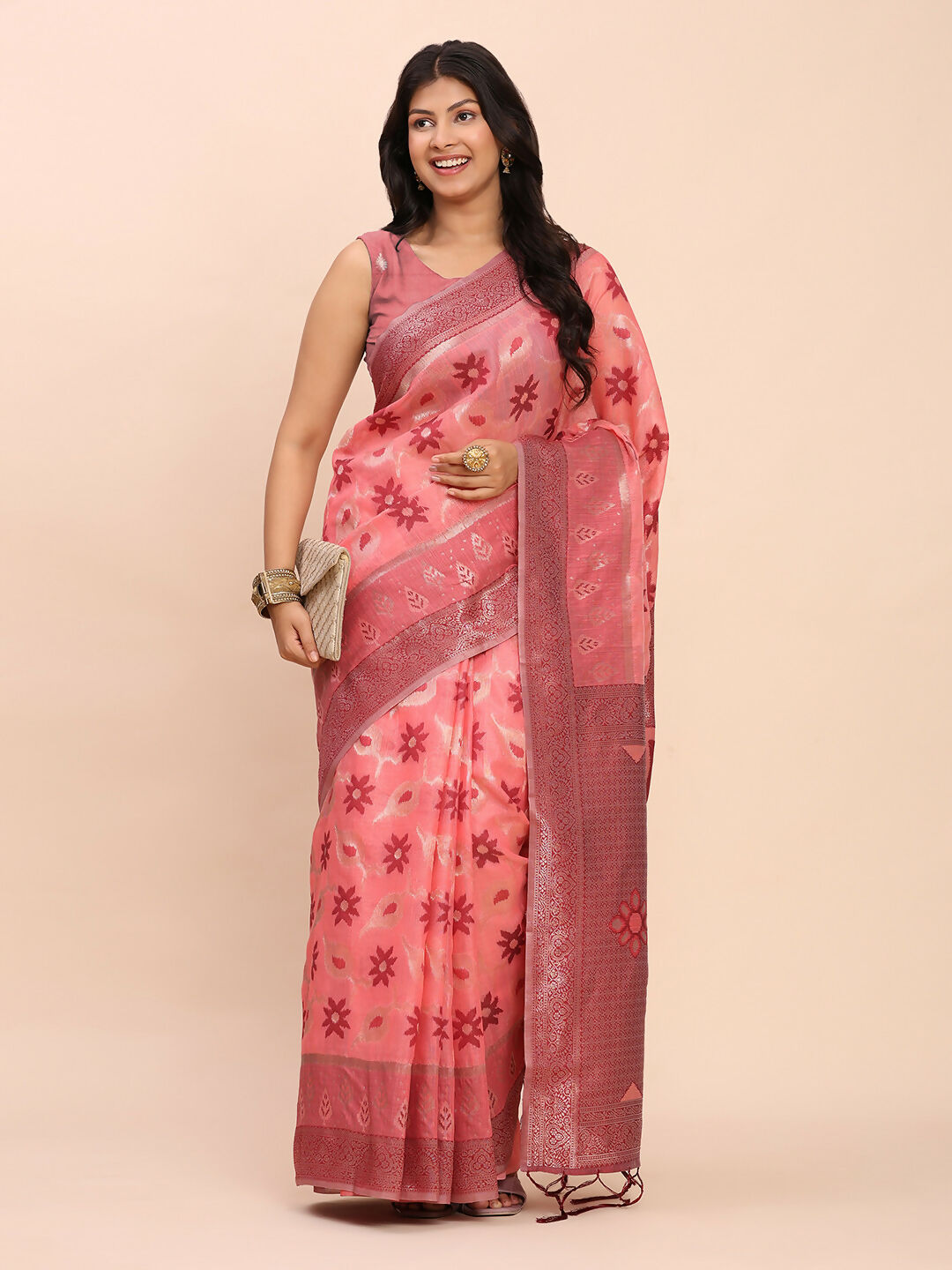 Shree Shyam Fashion Linen Cotton Peach Saree