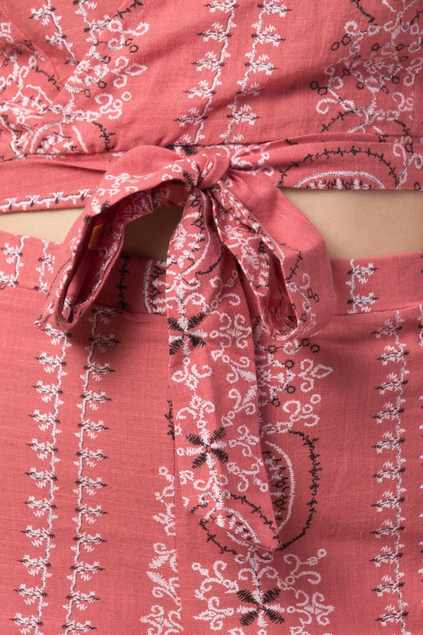 PAVONINE Peach Color Printed Crop Top And Flared Palazzo Set For Girls & Women - Swadesiicart