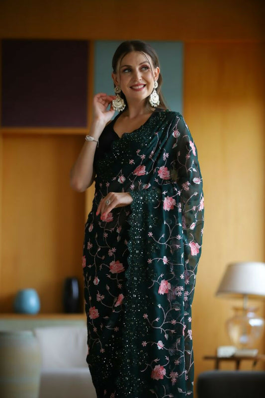 Vamsee Ashi Green Georgette Saree - Swadesiicart