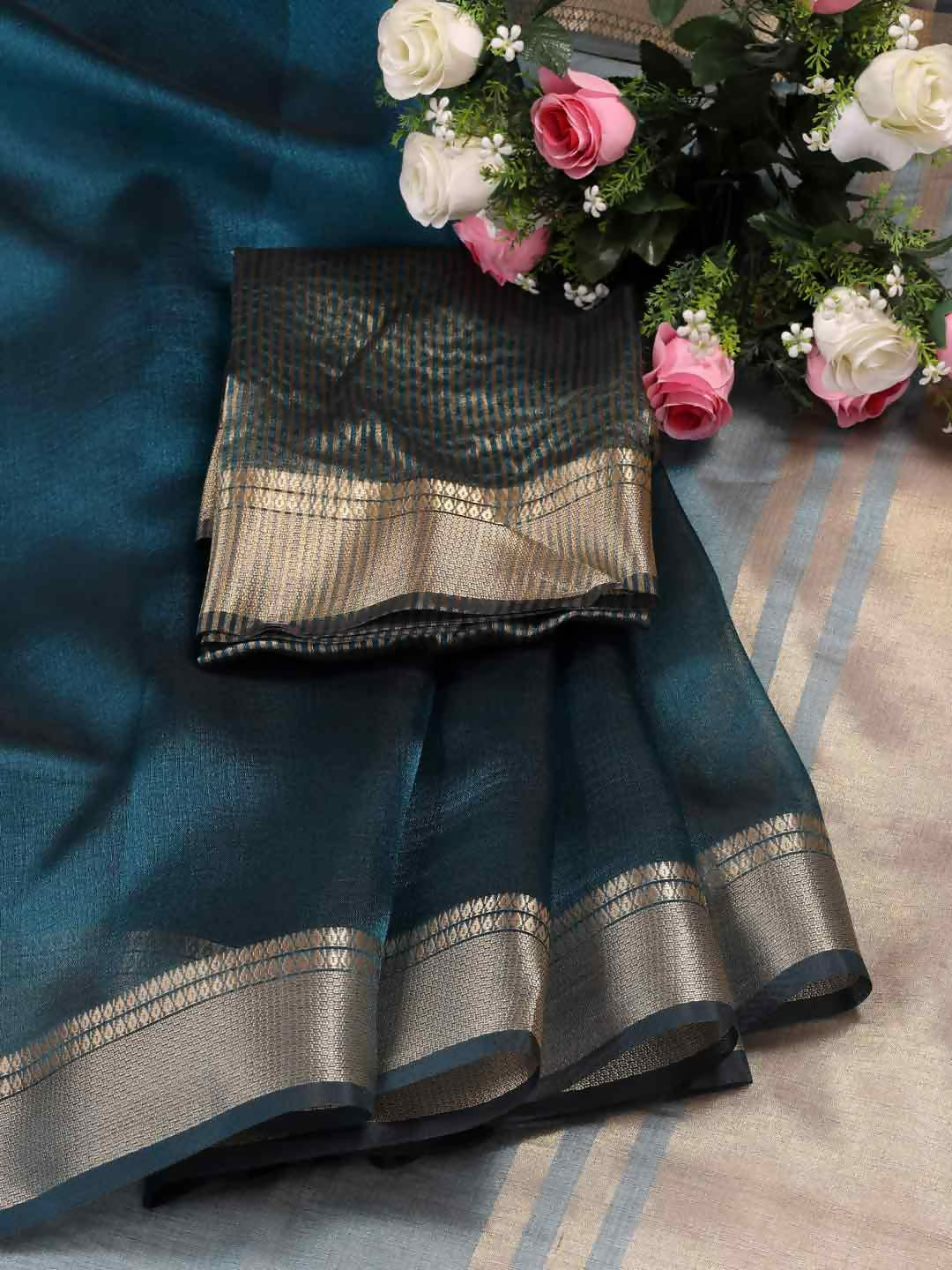 Shree Shyam Fashion Organza Sea Green Saree