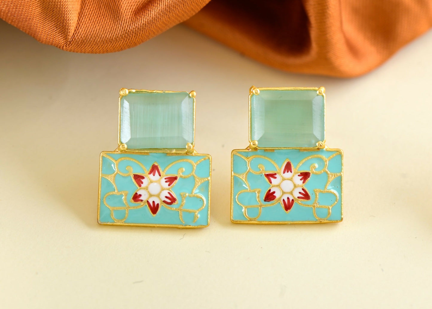 Joban Fashion Women Brass Mint Green Onyx Earrings - Swadesiicart