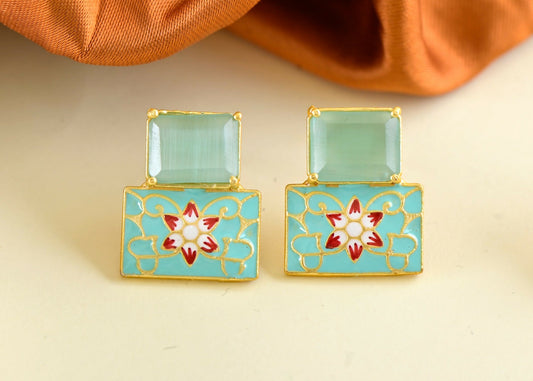 Joban Fashion Women Brass Mint Green Onyx Earrings
