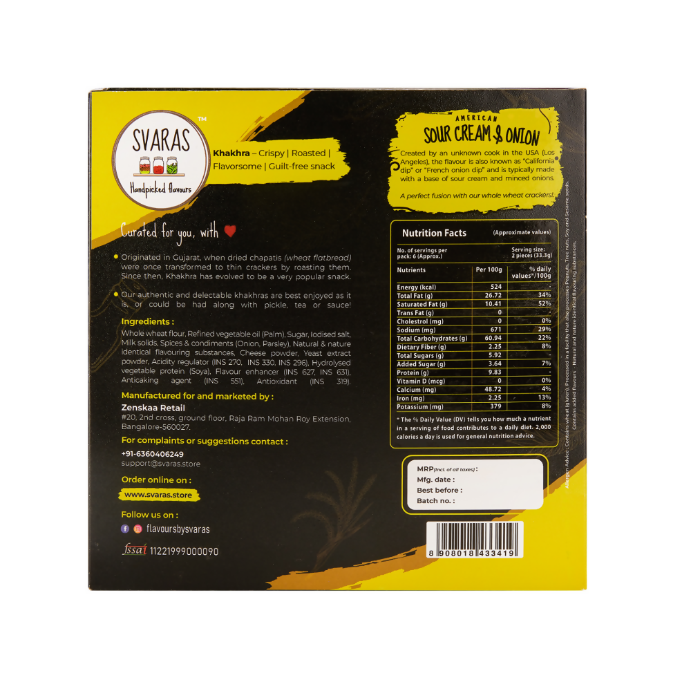 Svaras American Sour Cream & Onion Khakhra - Swadesiicart