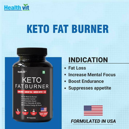 Healthvit Keto Fat Burner With Garcinia, Green Tea, Green Coffee Capsules | Swadesiicart
