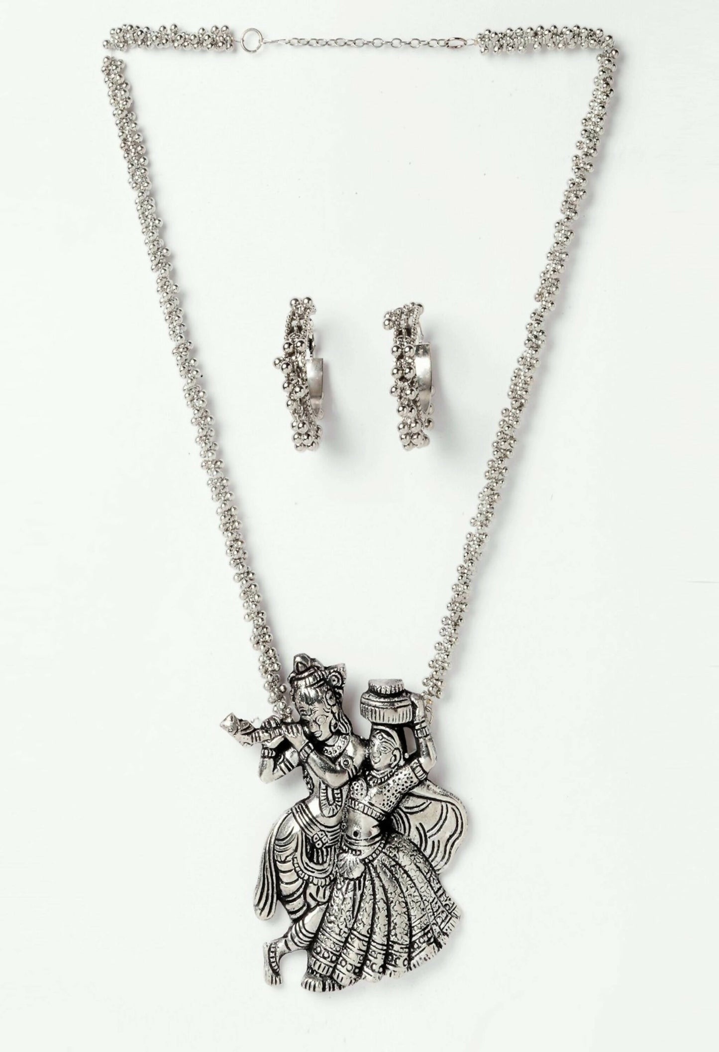Mominos Fashion Johar Kamal Women Silver-Plated Brass Finish Radha Kishan Long Neckalce Combo Set - Swadesiicart